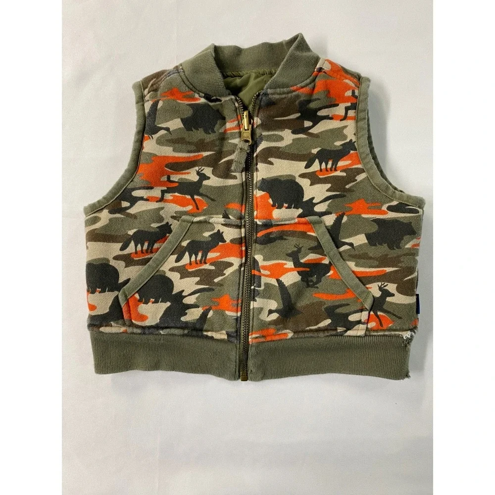 OshKosh B'gosh Boys Camo Bear Deer Bird Reversible Vest & Long Sleeve Shirt 1T
